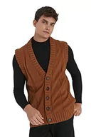 Garnitury - TRENDYOL Męska kamizelka z dekoltem w serek, jednokolorowa, regularna, bluza, brązowa, L, brązowy, L - miniaturka - grafika 1