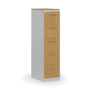 Kartoteka metalowa PRIMO z drewnianym frontem A4, 5 szuflad, biały/buk - Szafy biurowe - miniaturka - grafika 1