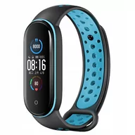 Akcesoria do smartwatchy - Opaska pasek perforowany do Xiaomi Mi Band 5/6 "Czarno-niebieski" - miniaturka - grafika 1