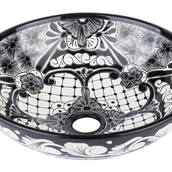 Umywalki - Meksykańska ceramiczna umywalka Serena Chico - okrągła umywalka łazienkowa 36x13 cm Ręcznie wykonana umywalka z motywami Talavera - miniaturka - grafika 1