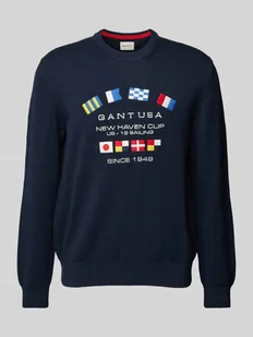 Sweter z dzianiny z wyhaftowanym logo - Swetry męskie - miniaturka - grafika 1