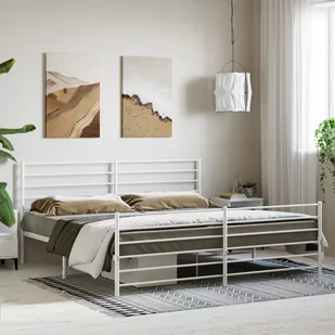 Metalowa rama łóżka z wezgłowiem i zanóżkiem, biała, 183x213 cm Lumarko! - Inne meble do sypialni - miniaturka - grafika 4