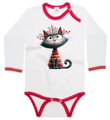 Body dla niemowląt - Body dziecięce Szary Kot Kotek Ubrany W Lampki Choinkowe Święta 74/80 - miniaturka - grafika 1