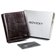 Portfele - Skórzany męski portfel Rovicky bez zapięcia z ochroną RFID portmonetka na karty, brązowy - miniaturka - grafika 1