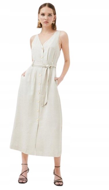 KAREN MILLEN SUKIENKA CZARNA MIDI Z LNEM 40 1M5J
