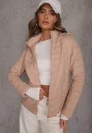 Kurtki damskie - Beżowa Kurtka Przejściowa z Pikowaniem i Odpinanym Kapturem Edielitia - miniaturka - grafika 1