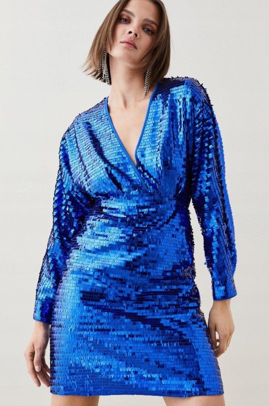 KAREN MILLEN SUKIENKA NIEBIESKA CEKINY 42 3Z2C6_B* T5A