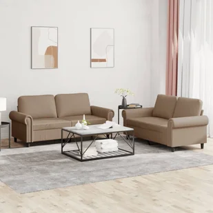vidaXL 2-osobowa sofa z poduszkami, cappuccino, sztuczna skóra - Sofy i kanapy - miniaturka - grafika 1