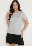Koszulki i topy damskie - Jasnoszary T-shirt o Klasycznym Kroju z Ozdobnym Haftem Galerrena - miniaturka - grafika 1