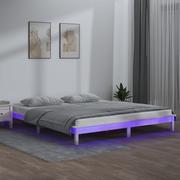 Łóżka - Lumarko Rama łóżka z LED, biała, 160x200 cm, lite drewno - miniaturka - grafika 1