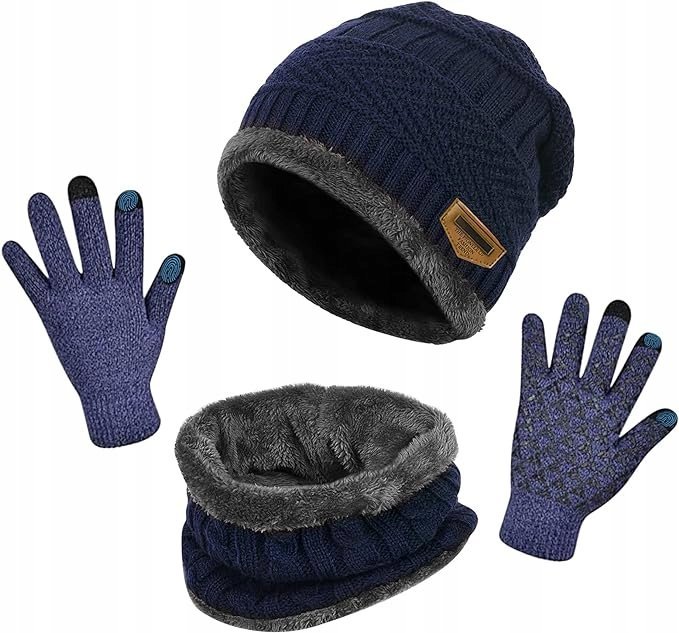 ZESTAW ZIMOWY CZAPKA RĘKAWICZKI GOLF SZALIK BARDZO CIEPŁE NIEBIESKI NA ZIMĘ