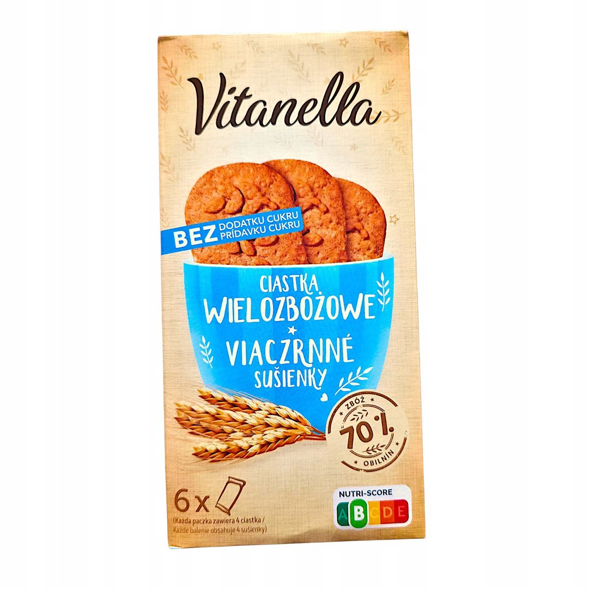 Ciastka Vitanella wielozbożowe z dodatkiem mleka 300g bez cukru