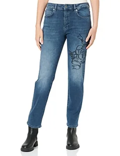 Love Moschino Damskie spodnie Black Triblend Denim Personalised with Embroidered Tattoo Effect Heart Casual Pants, Blue Denim, 29 - Spodnie damskie - miniaturka - grafika 1