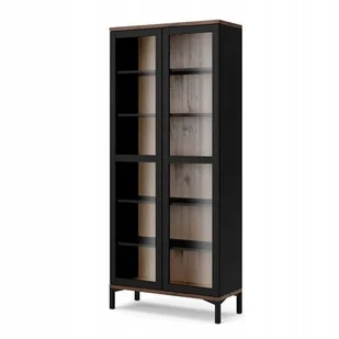 Witryna stojąca czarna w drzwiach szyba 203 x 89 x 36 cm - Witryny - miniaturka - grafika 1