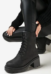 Czarne Botki Sztyblety na Podwójnej Podeszwie ze Żłobieniami z Elastyczną Wstawką Mariselle - Botki damskie - miniaturka - grafika 1