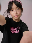 Koszulki dla dziewczynek - 4F T-shirt loose z nadrukiem dziewczęcy - czarny 158/164 (12-14 lat) - miniaturka - grafika 1