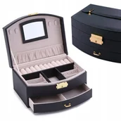 Pudełka i szkatułki - SZKATUŁKA NA BIŻUTERIĘ KUFEREK EKOSKÓRA ELEGANCKI ORGANIZER CZARNY F41 - miniaturka - grafika 1