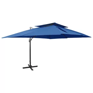 vidaXL Parasol wiszący z podwójną czaszą, lazurowy, 400x300 cm 312379 - Parasole ogrodowe - miniaturka - grafika 1