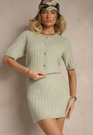 Spódnice - Jasnozielona Spódnica Sweterkowa z Wełną High Waist Selzeki - miniaturka - grafika 1