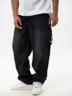 Spodnie męskie - Spodnie Jeansowe Baggy 6 Kieszeni Cargo Męskie Czarne Jigga Wear L - miniaturka - grafika 1