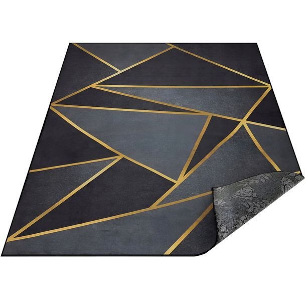 Dywan 160x220 Cm Antypoślizgowy Geometryczny Czarno-złoty Do Salonu Modny