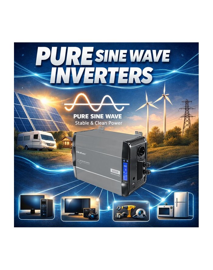 qoltec Przetwornica napięcia Pure Sine Wave 12V na 230V 3000/6000W