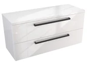 Szafki łazienkowe - Szafka Wisząca Z Blatem ATH 100 cm - Biały Wysoki Połysk - Uchwyty Czarne Matowe - miniaturka - grafika 1