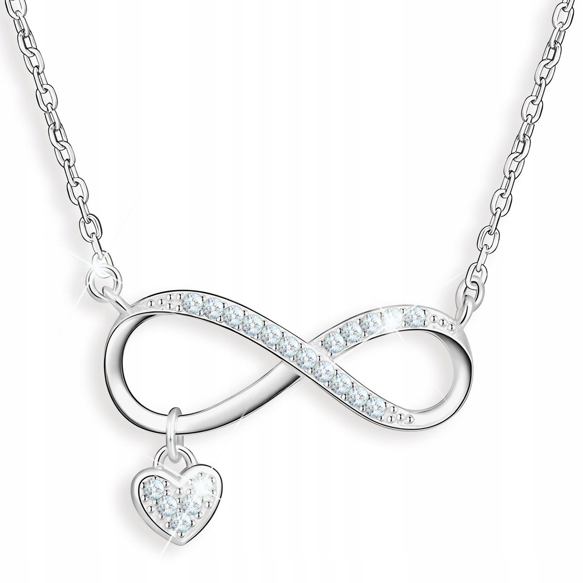 Naszyjnik Srebrny Serce Nieskończoność Serca Miłość Forever SREBRO 925