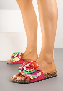 Wielokolorowe Klapki na Grubej Korkowej Podeszwie z Kwiatami 3D Merolea - Klapki i japonki damskie - miniaturka - grafika 1