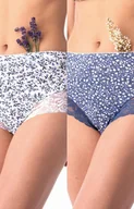Majtki damskie - 2-pack wysokie bawełniane majtki w kwiatowy wzór LPF 526, Kolor biało-granatowy, Rozmiar S, Key - Intymna - miniaturka - grafika 1