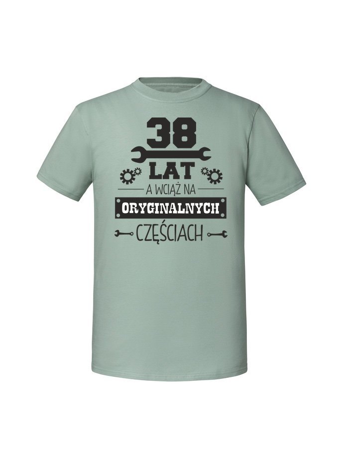 Męska koszulka z nadrukiem - 38 LAT I ORYGINALNE CZESCI Miętowy XXL
