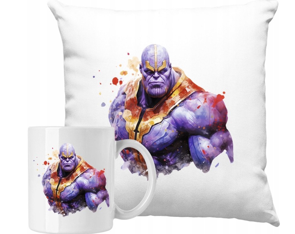 ZESTAW PODUSZKA + KUBEK Thanos Marvel Pomysł Na Prezent + IMIĘ