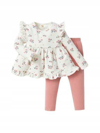 SHEIN KOMPLET DZIEWCZĘCY BLUZKA Z FALBANKAMI I LEGGINSY 74CM 11DB