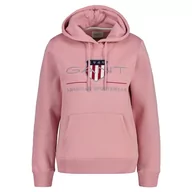 Bluzy damskie - GANT Damska bluza z kapturem REL Archive Shield, California PINK Melange, standardowa, California Pink Melange - miniaturka - grafika 1