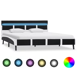 vidaXL Rama łóżka z LED, czarna, sztuczna skóra, 160 x 200 cm - Łóżka - miniaturka - grafika 1