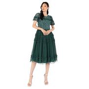 Sukienki - Maya Deluxe Damska sukienka damska Midi Ladies Sequin Embellished Short Sleeve Ruffle for Wedding Guest Bridesmaid Occasion Evening Ball Gown Dress, szmaragdowy (Emerald Green), 56 - miniaturka - grafika 1