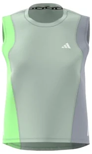 adidas Kobiety Own the Run Colorblock Tank Top, linen green/green spark/halo silver, XL - Koszulki i topy damskie - miniaturka - grafika 1