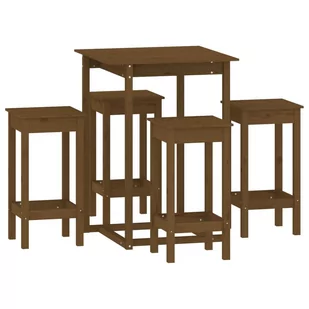 Lumarko 5-cz. zestaw mebli barowych, miodowy brąz, lite drewno sosnowe - Stoły z krzesłami - miniaturka - grafika 3