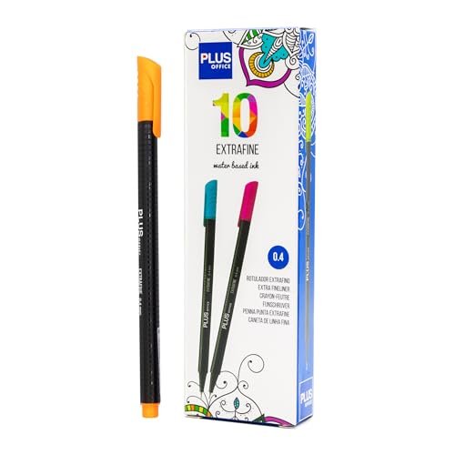 Plus Office 10 cienkich pisaków 0,4 mm, idealne do pisania, malowania i rysowania, długopisów szkolnych z cienką końcówką, kolorowy tusz na bazie wody (neonowy pomarańczowy)