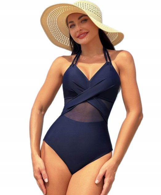 Modelujący Jednoczęściowy Kostium Strój Kąpielowy Granatowy M