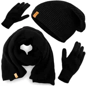 Czapki męskie - Nandy Polski Komplet Zimowy Czapka Szal Rękawiczki - Zest-Csr-17026-Czrn - miniaturka - grafika 1