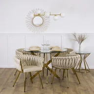Stoły - Stół Okrągły Szklany SALLO 100 cm ze Złotymi Nogami Nowoczesny Glamour - miniaturka - grafika 1