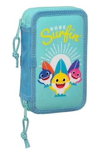 BABY SHARK SURFING etui szkolne dla dzieci, kolorowe etui z 28 przydatnych w zestawie, idealne dla dzieci w wieku od 5 do 14 lat, wygodne i wszechstronne, jakość i wytrzymałość, 12,5x4x19,5 cm, kolor