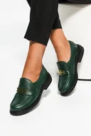 Mokasyny damskie - Zielone mokasyny skórzane damskie ze złotą ozdobą PRODUKT POLSKI Casu 20174-36 - miniaturka - grafika 1