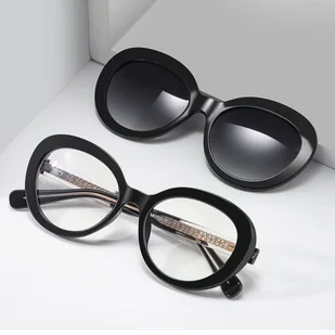 2w1 Okulary damskie do komputera + nakładka przeciwsłoneczna na magnes Clip-On 25174 czarne - Okulary korekcyjne, oprawki, szkła - miniaturka - grafika 1