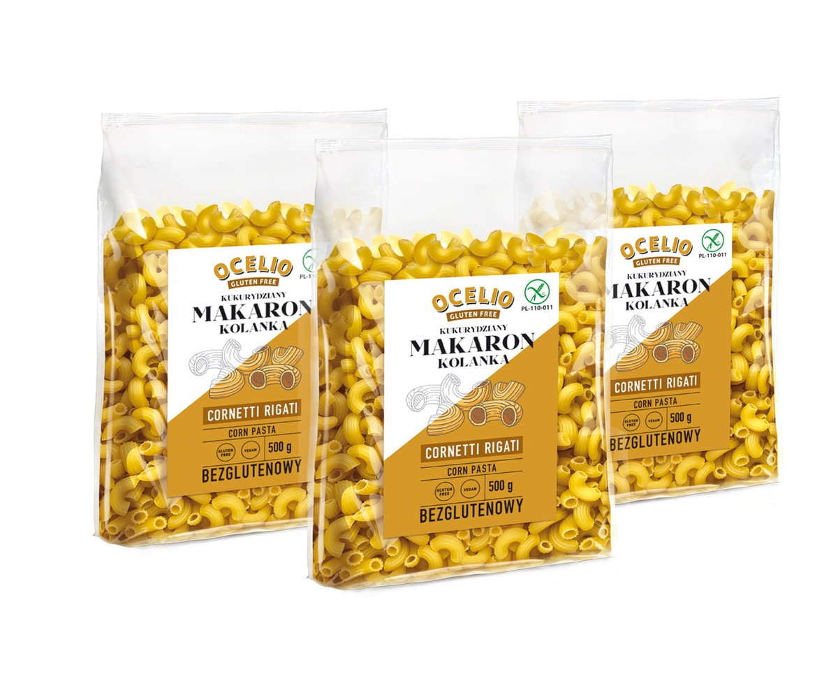 Ocelio Makaron Bezglutenowy Kolanka Cornetti 500g (ZESTAW 3 szt.)