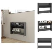 Szafki na buty - vidaXL Ścienna szafka na buty szary wysoki połysk 80x18x60 cm materiał drewnopochodny - Półki i szafki na buty - miniaturka - grafika 1