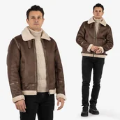 Kurtki męskie - Kurtka Męska Kożuch Z Kołnierzykiem Pilotka Ocieplana Brązowa WS-8901-1 S - miniaturka - grafika 1