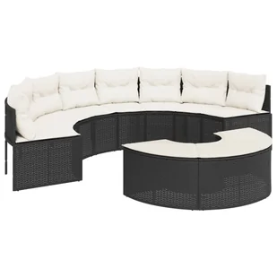 vidaXL 2-częściowa sofa ogrodowa z półokrągłego czarnego polirattanu - Sofy ogrodowe - miniaturka - grafika 1
