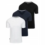Koszulki męskie - Komplet koszulek z dekoltem V 3-pak - mix biały/granatowy/czarny V1 Z100 XL - miniaturka - grafika 1